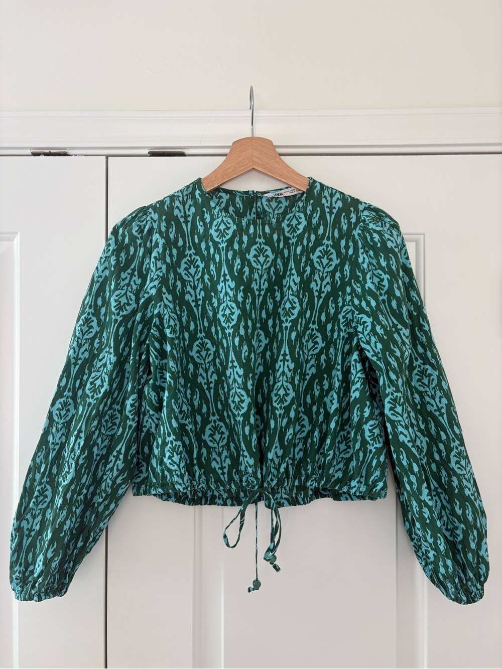 Zara Green & Blue Patterned Drawstring Waist Top